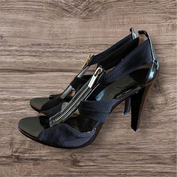 Michael by Michael Kors Womens Black Front Zipper Sexy Heels Size 7 M Open Toe - Picture 1 of 8